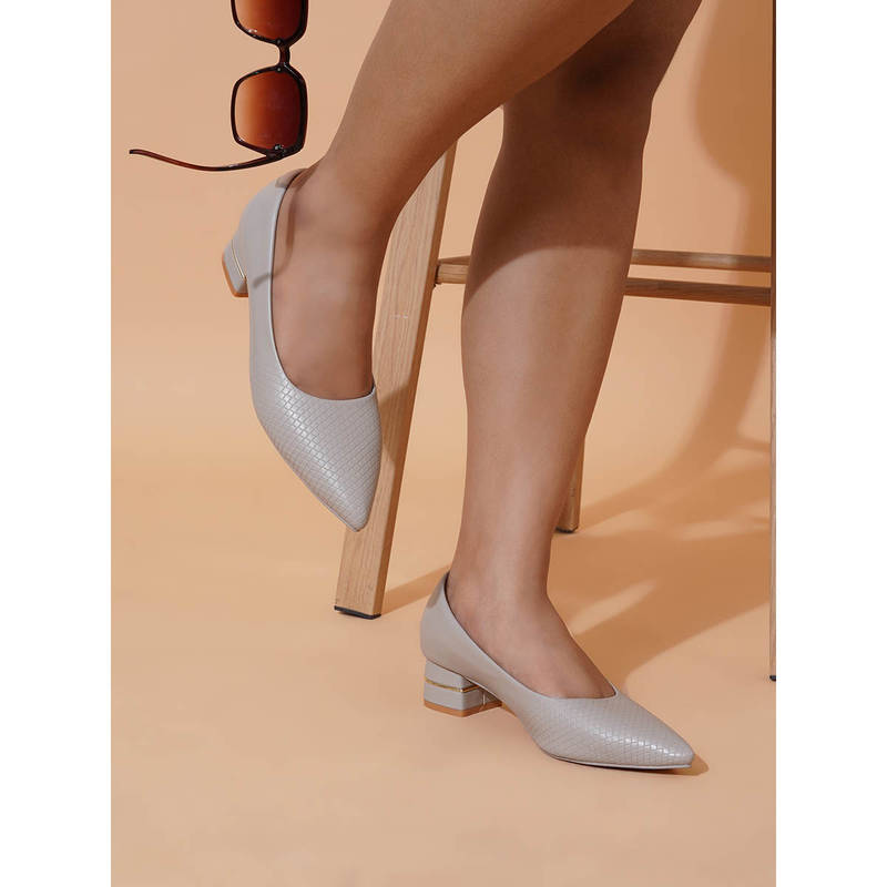 Sherrif Shoes Women Pu Closed Back Fashion Party Grey Heels (EURO 34)