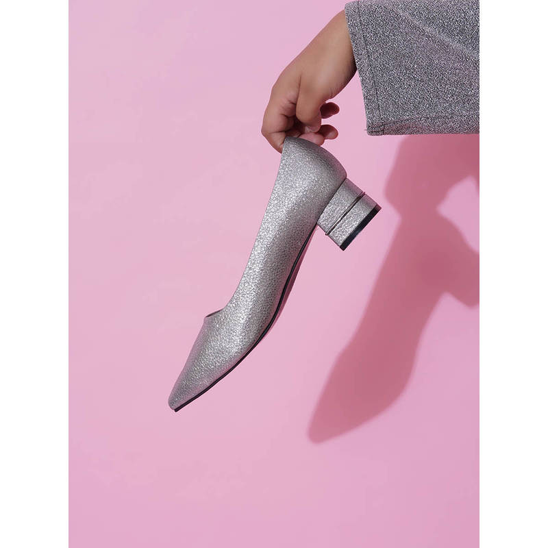 Sherrif Shoes Women Pu Closed Back Fashion Party Grey Heels (EURO 37)