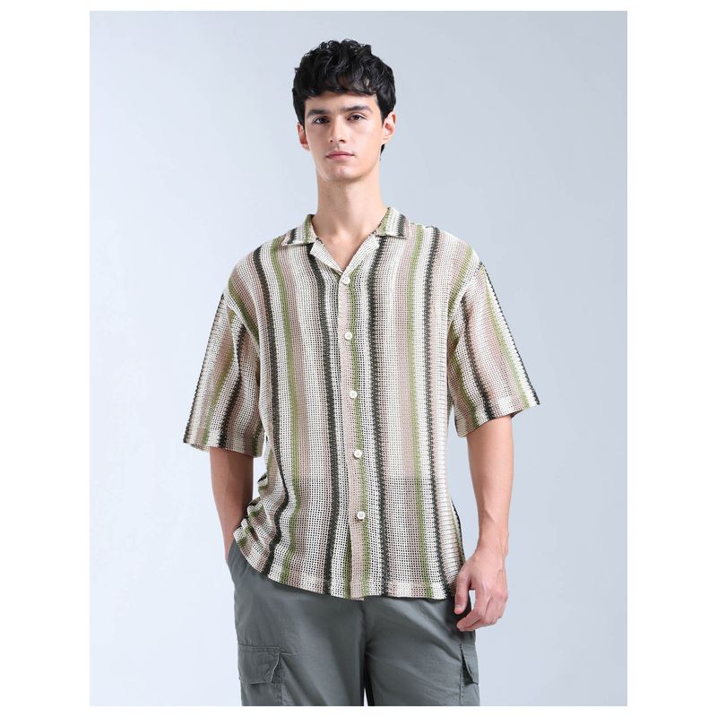 Flying Machine Multi-Color Oversized Fit Crochet Shirt (42)