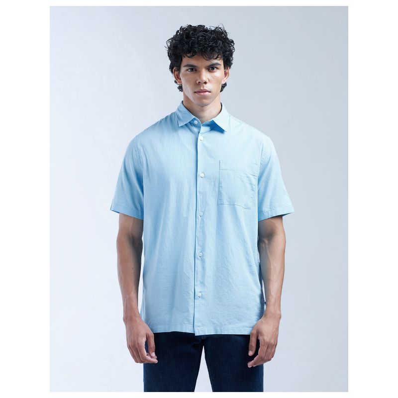 Flying Machine Men Regular Fit Solid Full Sleeves Blue Shirt (40)
