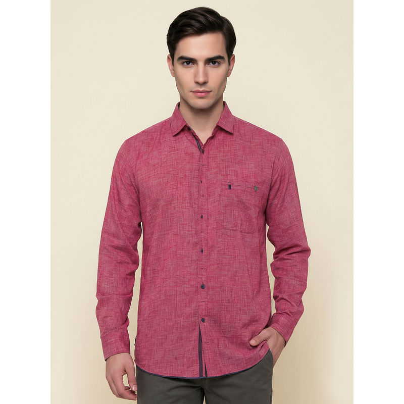 KUONS AVENUE Men Paper Linen Cotton Red Wine Shirt (M)