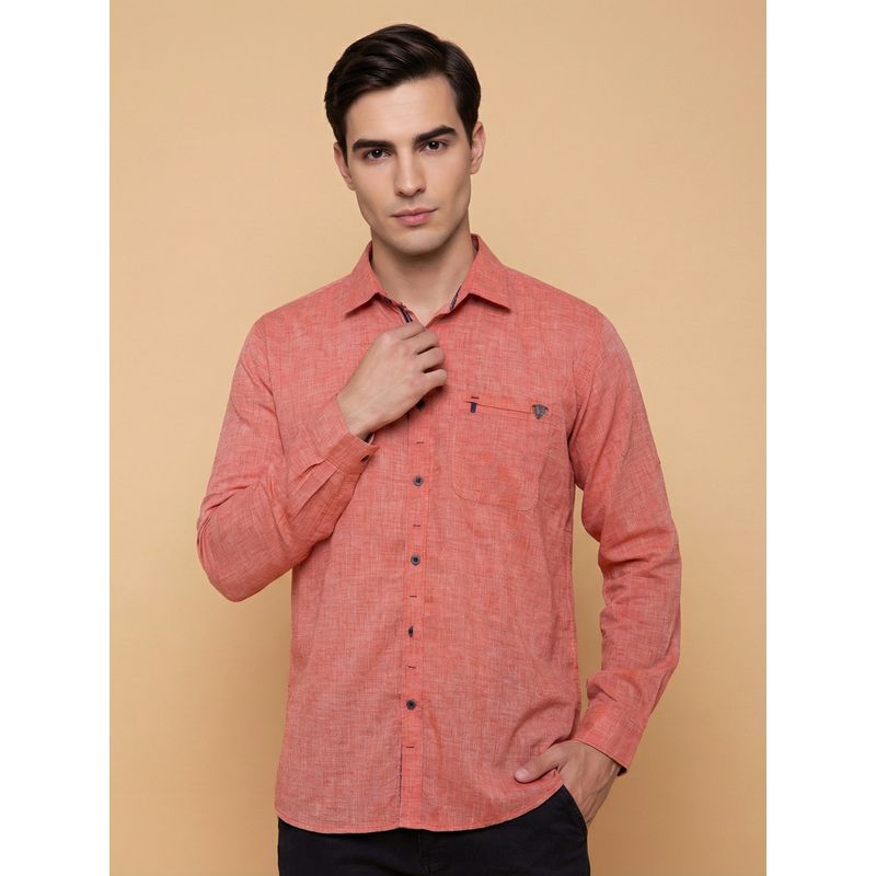 KUONS AVENUE Men Paper Linen Cotton Orange Shirt (M)