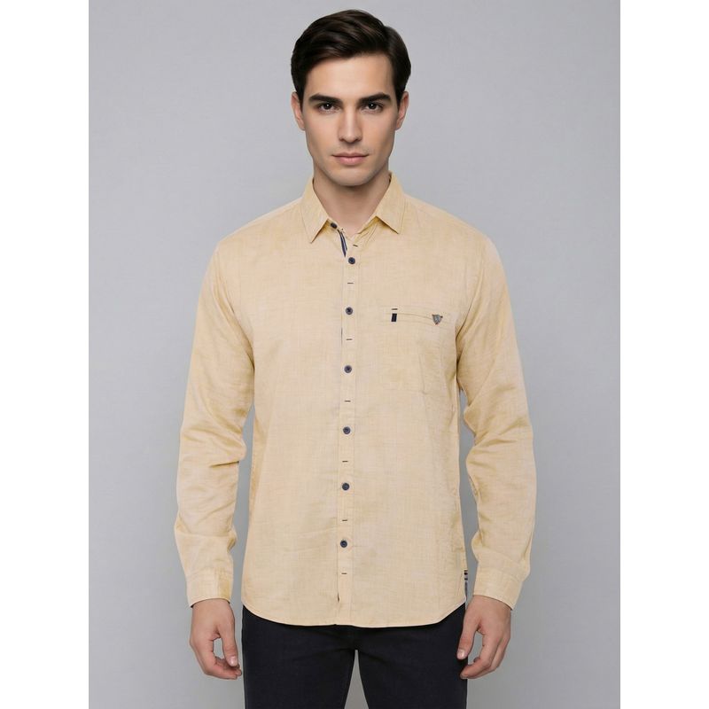 KUONS AVENUE Men Paper Linen Cotton Beige Shirt (M)