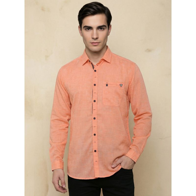 KUONS AVENUE Men Paper Linen Cotton Coral Shirt (M)