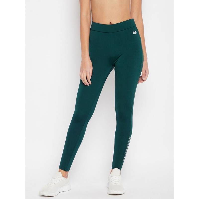 Clovia Snug Fit High-Rise Active Tights in Forest Green Teal (S)