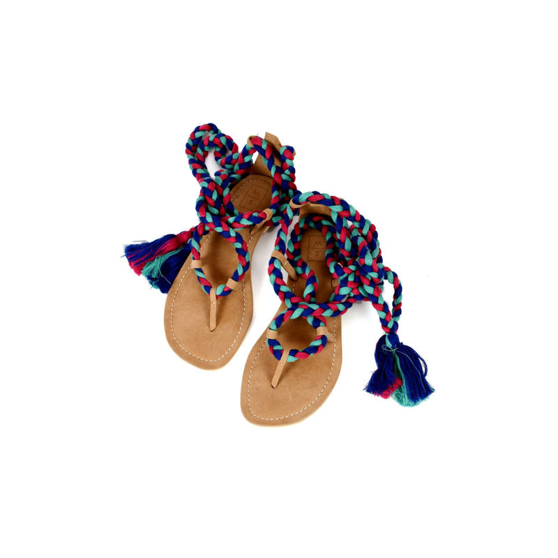 SANDALWALI Ida Braided Multicolour Tie-Up Sandals (Euro 37) (EURO 37)