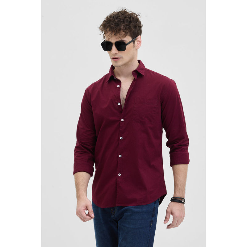 Snitch Men Core Lab Maroon Slim Fit Shirt (S)