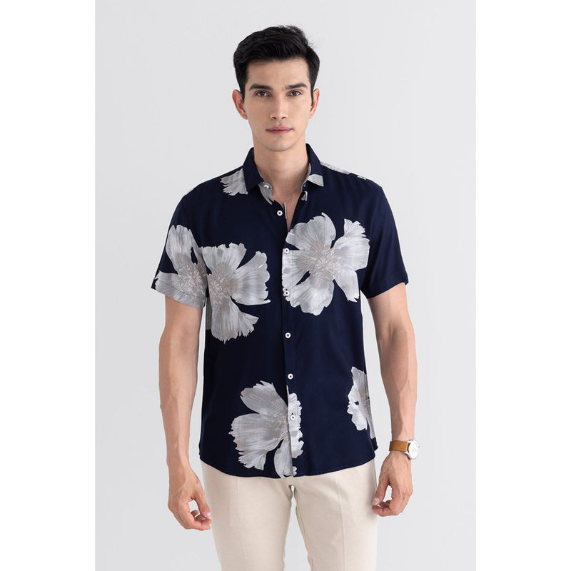 Snitch Men Exo Leaf Navy Blue Shirt (S)