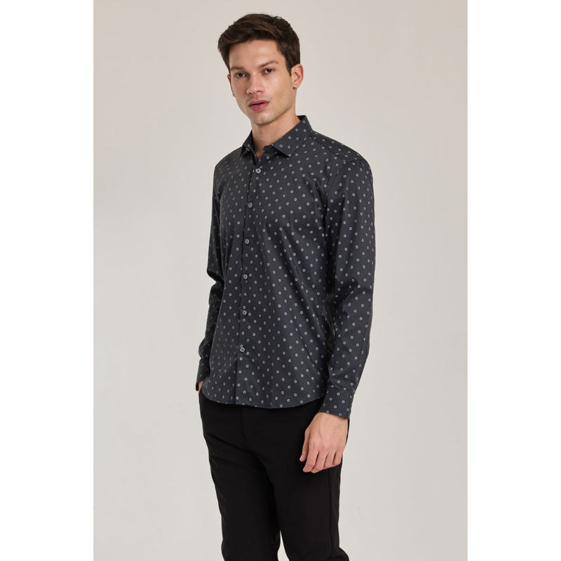 Buy Snitch Men Charcoal Grey Slim Fit Geometric Shirt Online