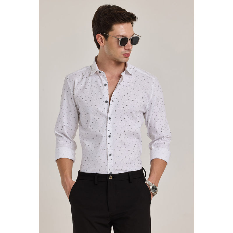 Snitch Men White Printed Slim Fit Shirt (2XL)