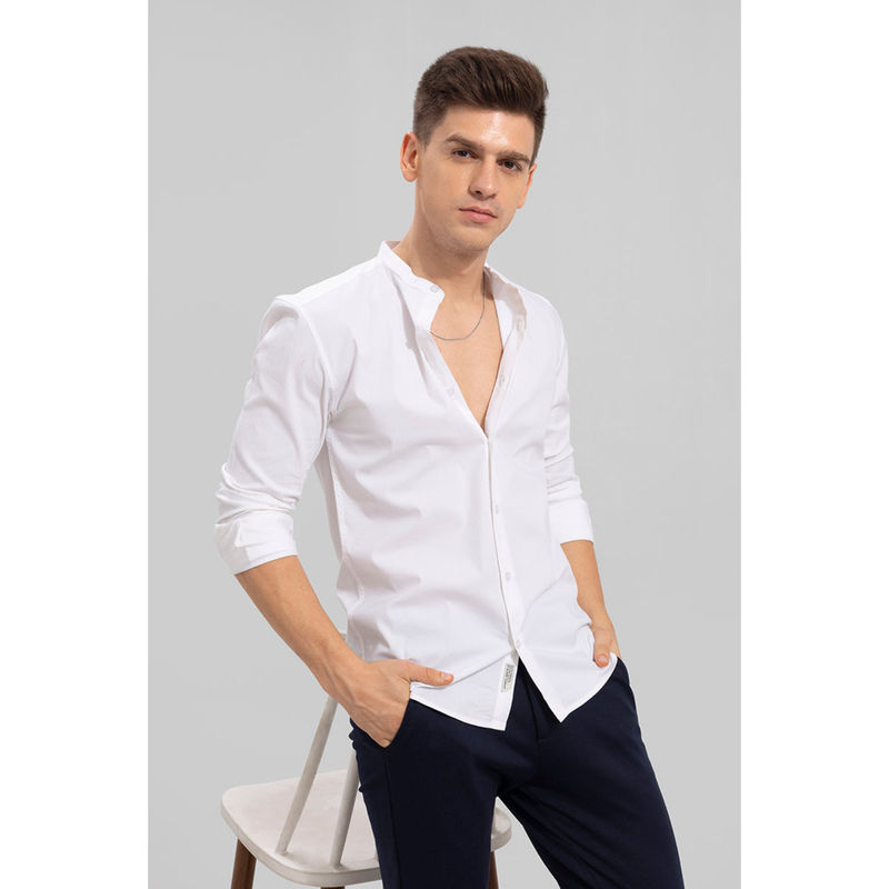 Snitch Men Chinese Collar White Shirt (XL)