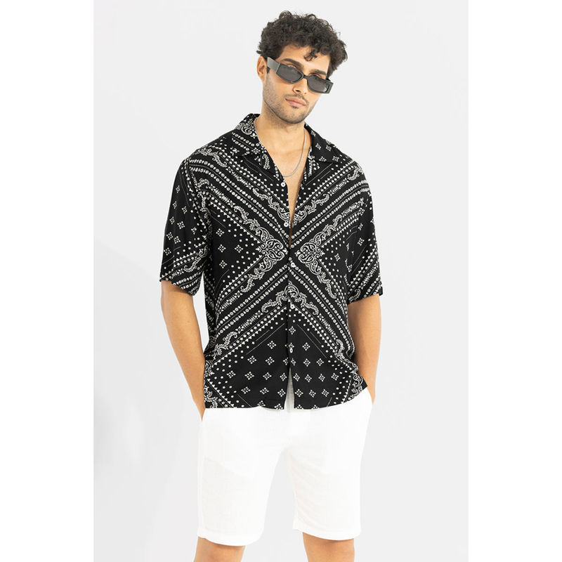 Snitch Men Cosmic Square Black Oversized Shirt (L)