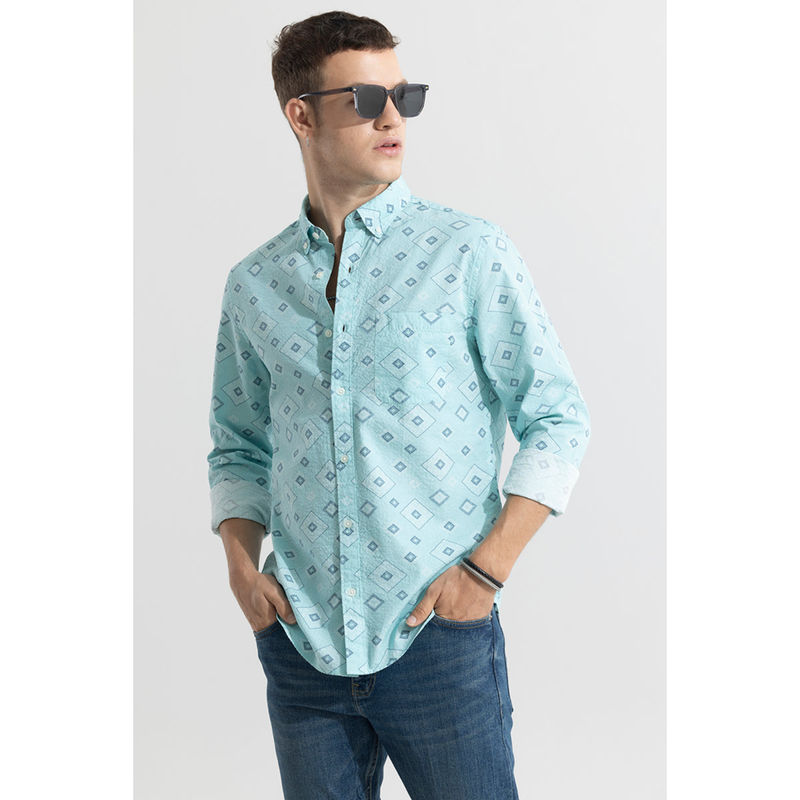 Snitch Men Cloister Turquoise Green Seersucker Shirt (2XL)
