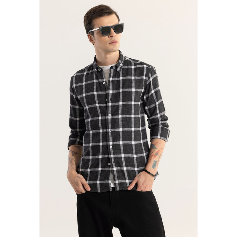 Buy Snitch Men Plaza grid Black Checks Shirt Online