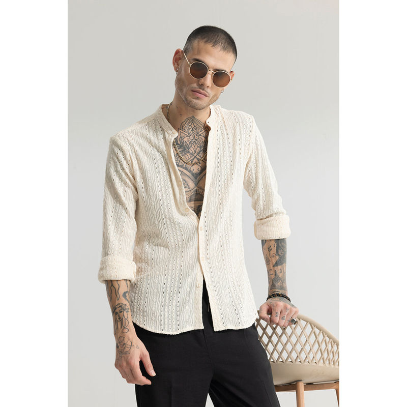 Snitch Men Crafted Canvas Cream Shirt (XL)