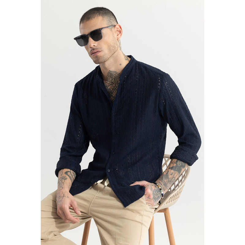 Snitch Men Crafted Canvas Navy Blue Shirt (XS)