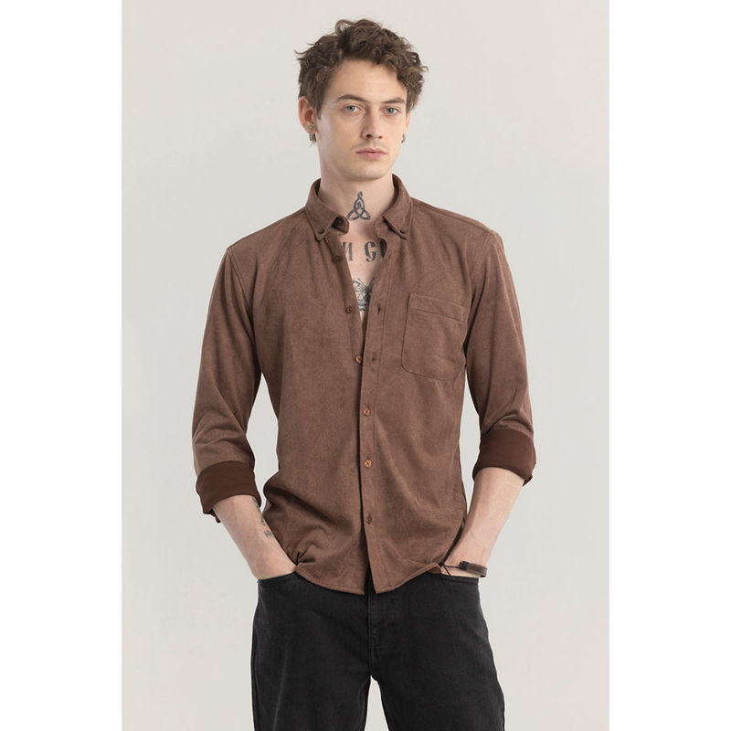 Snitch Men Sleek Twill Brown Shirt (2XL)
