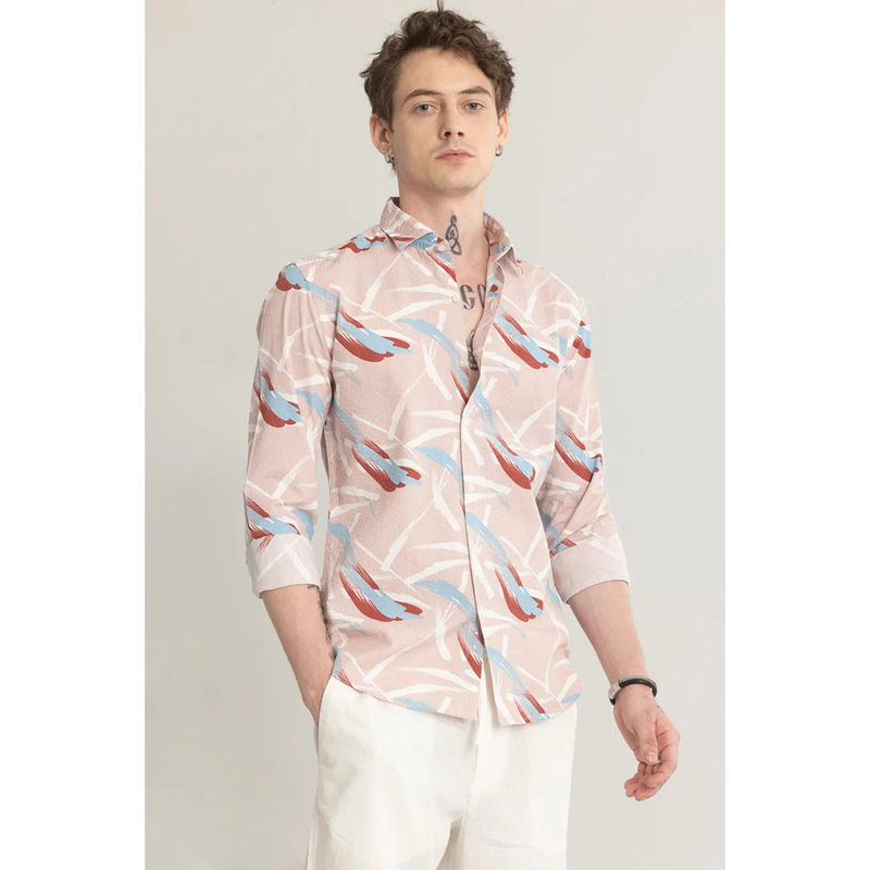 Snitch Men Foliavogue Pink Abstract Shirt (L)