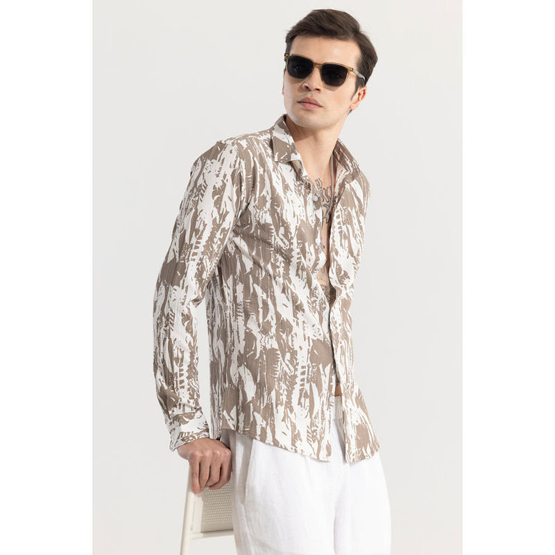 Snitch Men Obstract Beige Seersucker Shirt (2XL)