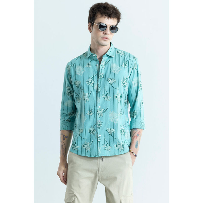 Snitch Men Fleur Aqua Blue Shirt (M)
