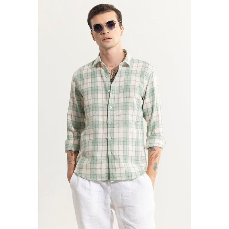 Snitch Men Summer Bliss Mint Green Checks Shirt (S)