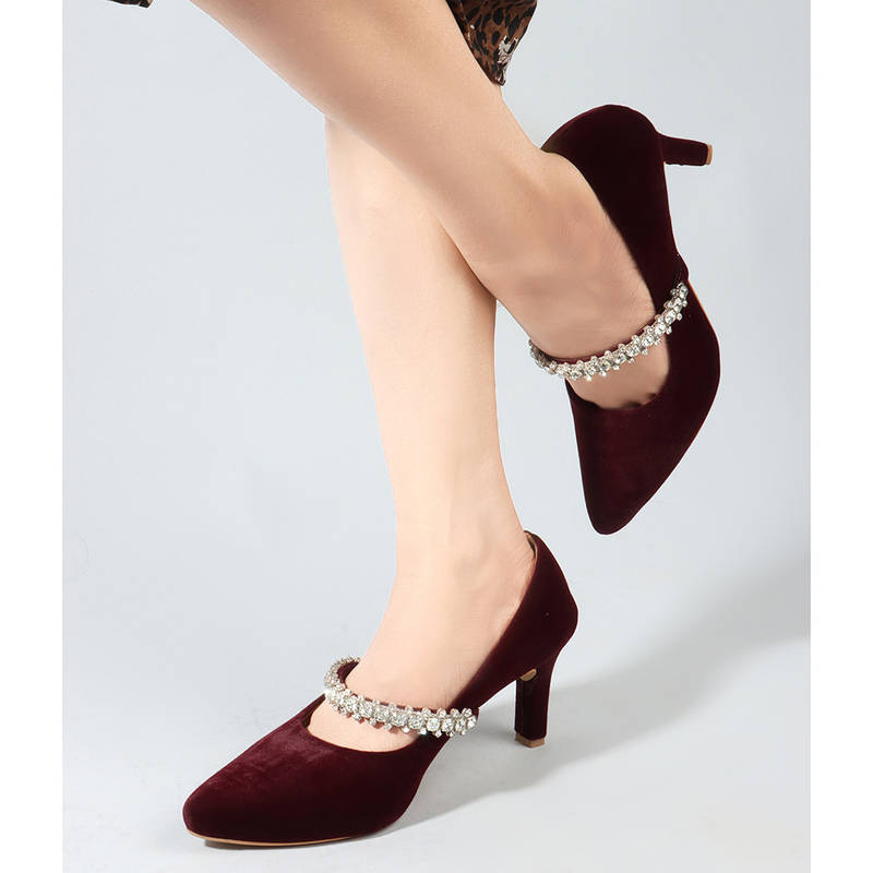 ELLE Maroon Slip On Party Wear Women Pumps (EURO 41)