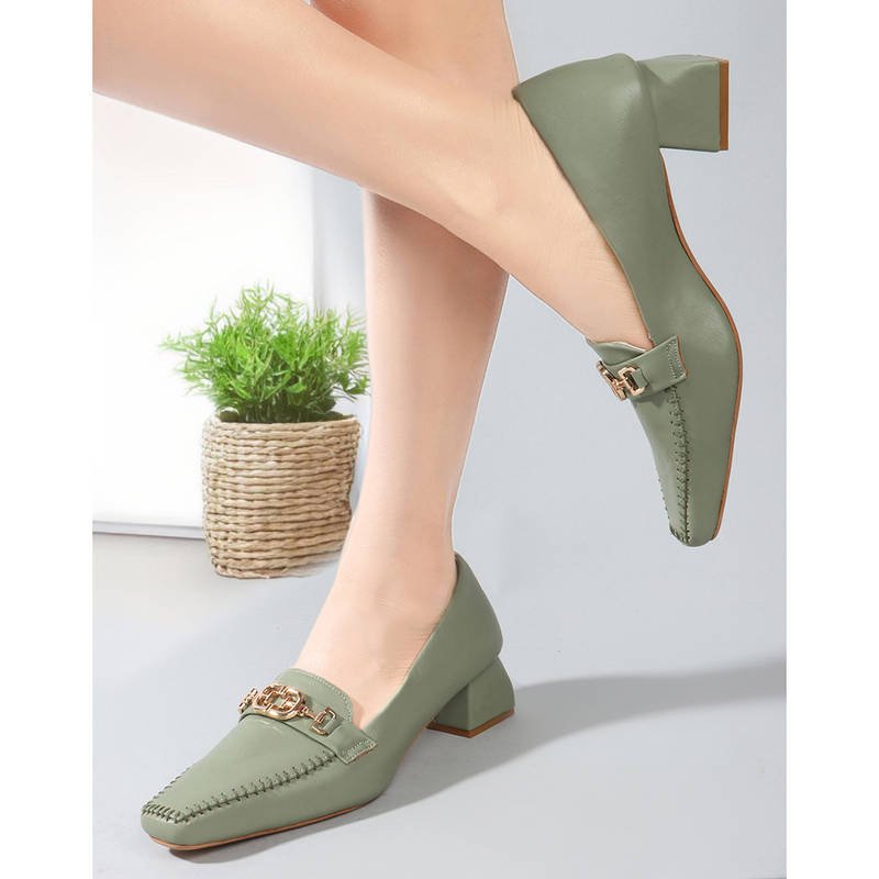 ELLE Green Slip On Party Wear Women Pumps (EURO 36)
