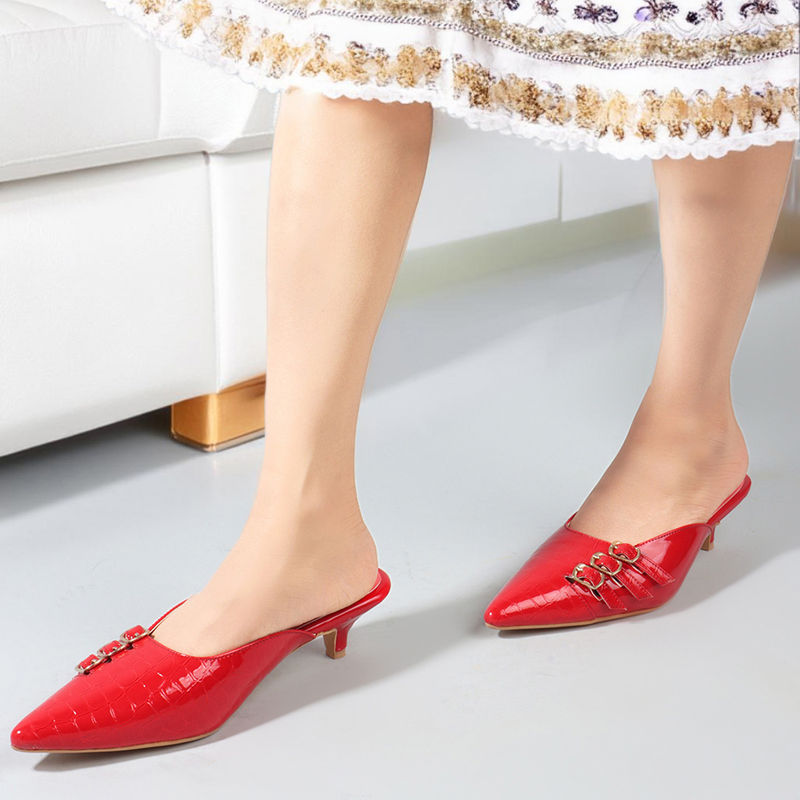 ELLE Red Slip On Party Wear Women Mule Heels (EURO 37)
