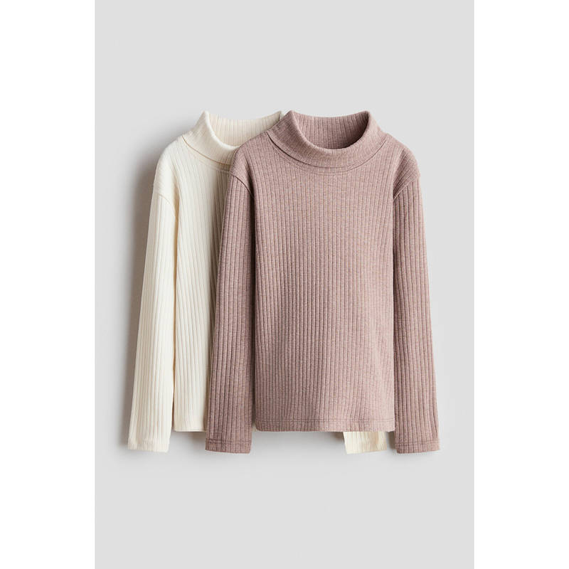 H&M Girls Multi-Color 2-pack ribbed Turtle neck tops (2-4 Years)