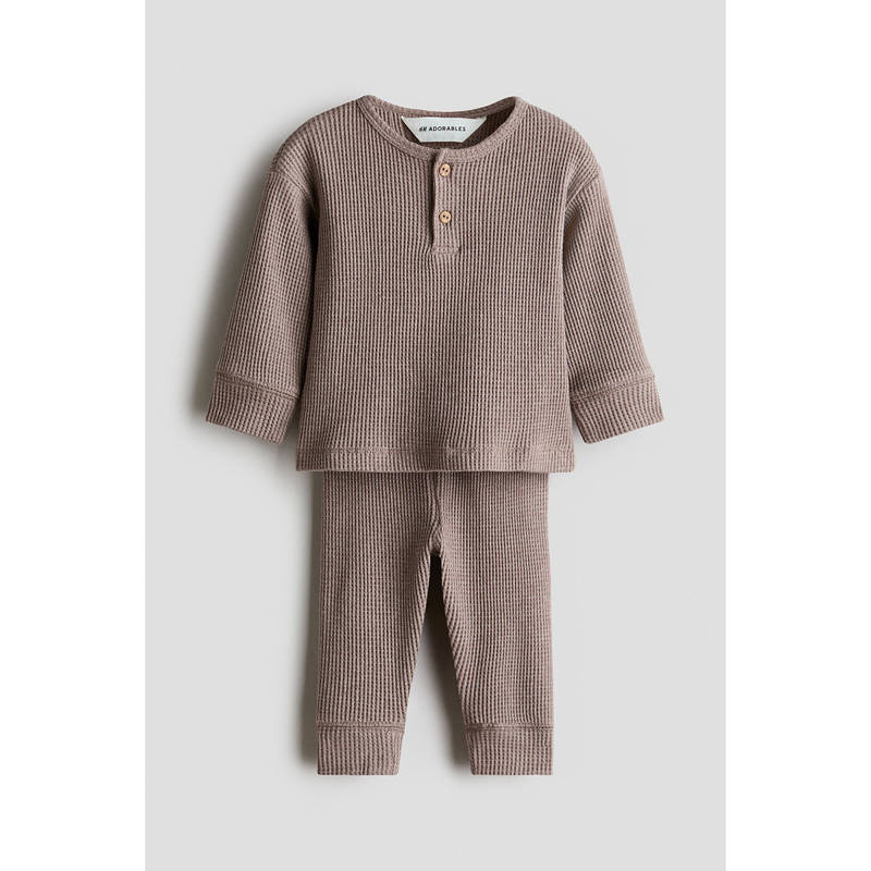 H&M Unisex Beige 2-piece waffled cotton set (0-1 Months)