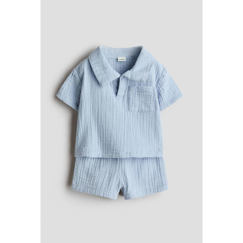 H&M Boys Blue 2-piece cotton muslin set (4-6 Months)