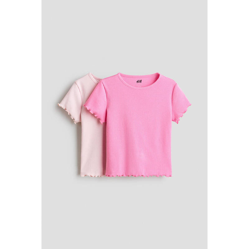 H&M Girls Pink 2-pack ribbed cotton T-shirts (1.5-2 Years)