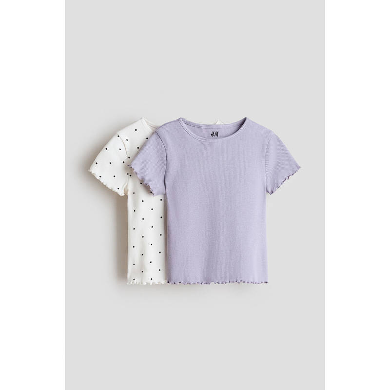 H&M Girls Multi-Color 2-pack ribbed cotton T-shirts (2-4 Years)