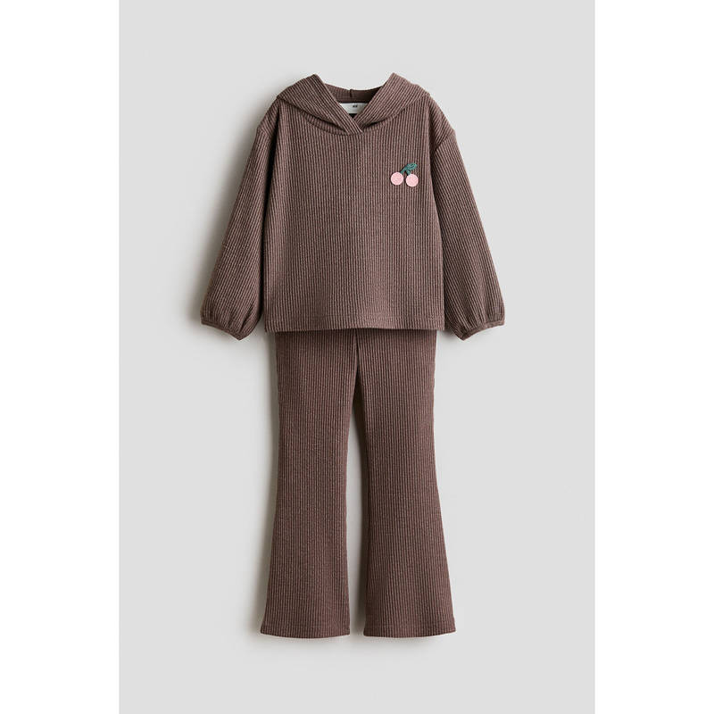 H&M Girls Brown 2-piece rib-knit Co-ord Set (1.5-2 Years)