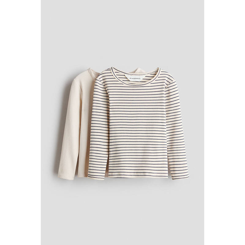 H&M Girls Beige 2-pack picot-trimmed cotton tops (2-4 Years)