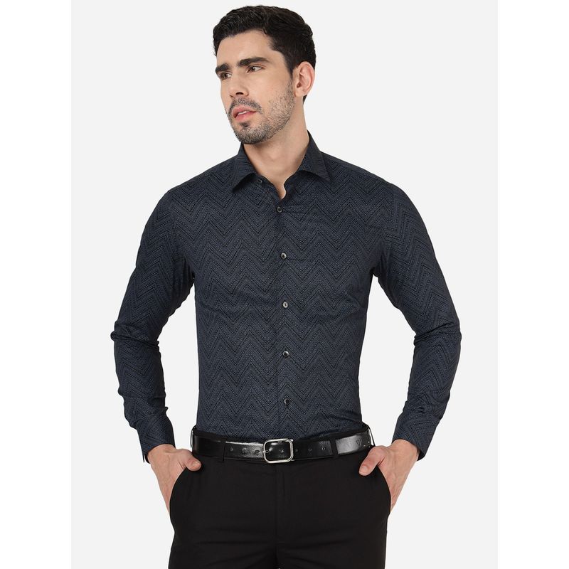 Wyre Mens Printed Navy Blue Slim Fit Full Sleeve Party Wear Shirt (44)