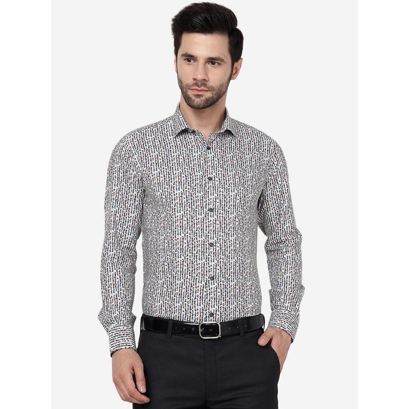 JB Studio Mens Printed White Slim Fit Full Sleeve Party Wear Shirt (38)
