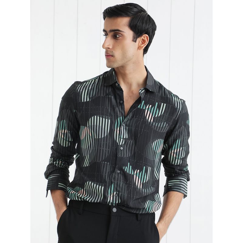 Rare Rabbit Alora Geometric Floral Printed Shirt Black (S)