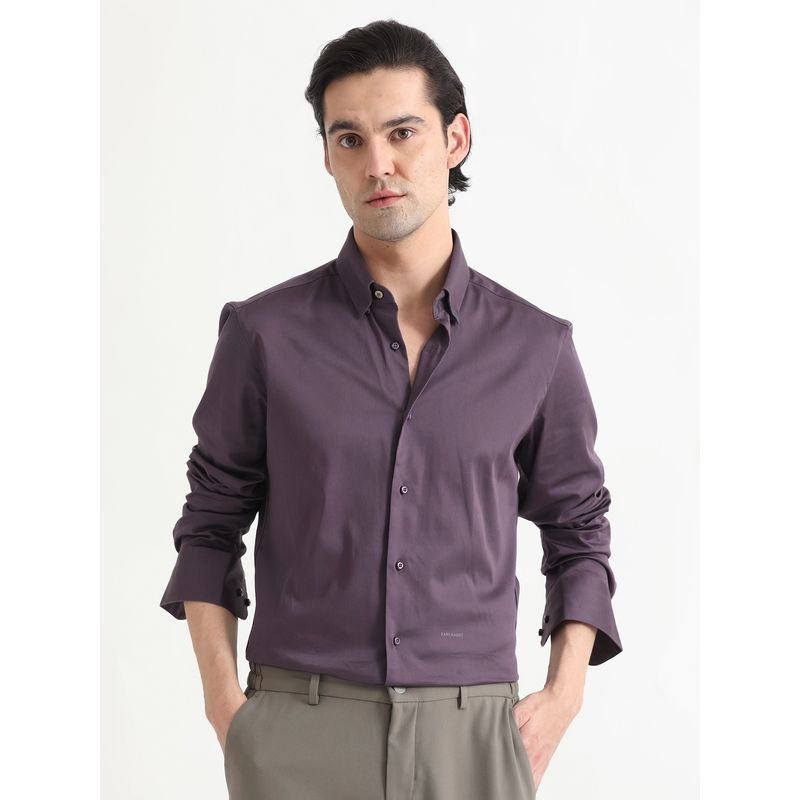 Rare Rabbit Comor Satin Stretch Solid Shirt Purple (2XL)