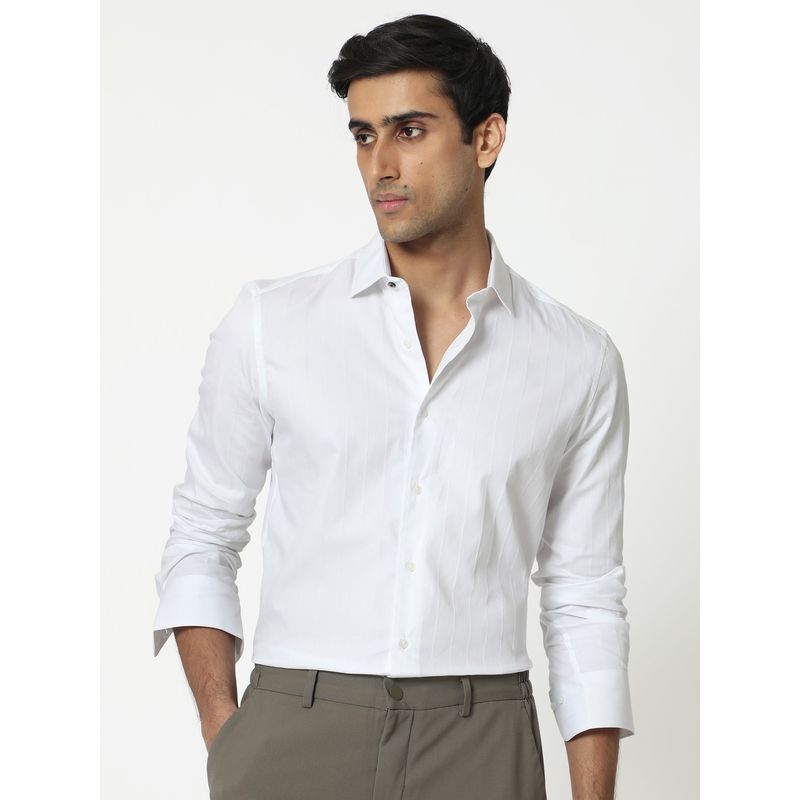 Rare Rabbit Gazan Dobby Self Striped Shirt White (M)