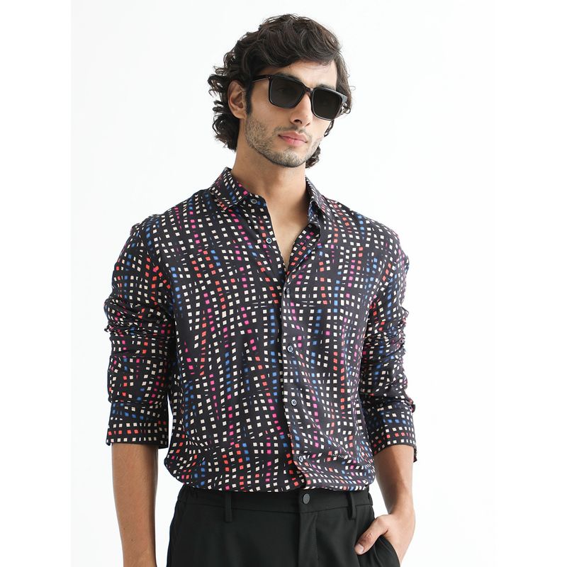 Rare Rabbit Irvine Stylish Printed Shirt Black (XL)