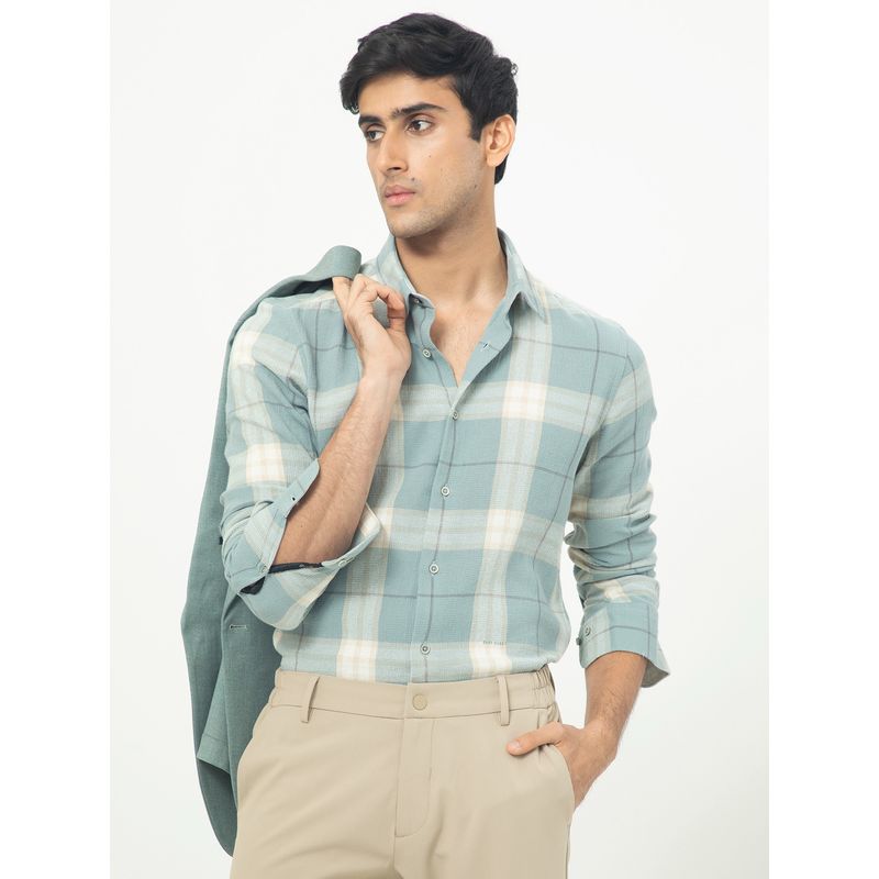 Rare Rabbit Melfi Smart Dupplin Checks Shirt Turquoise (2XL)