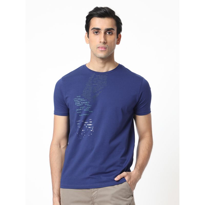 Rare Rabbit Viras Round Neck Logo T-Shirt Blue (2XL)