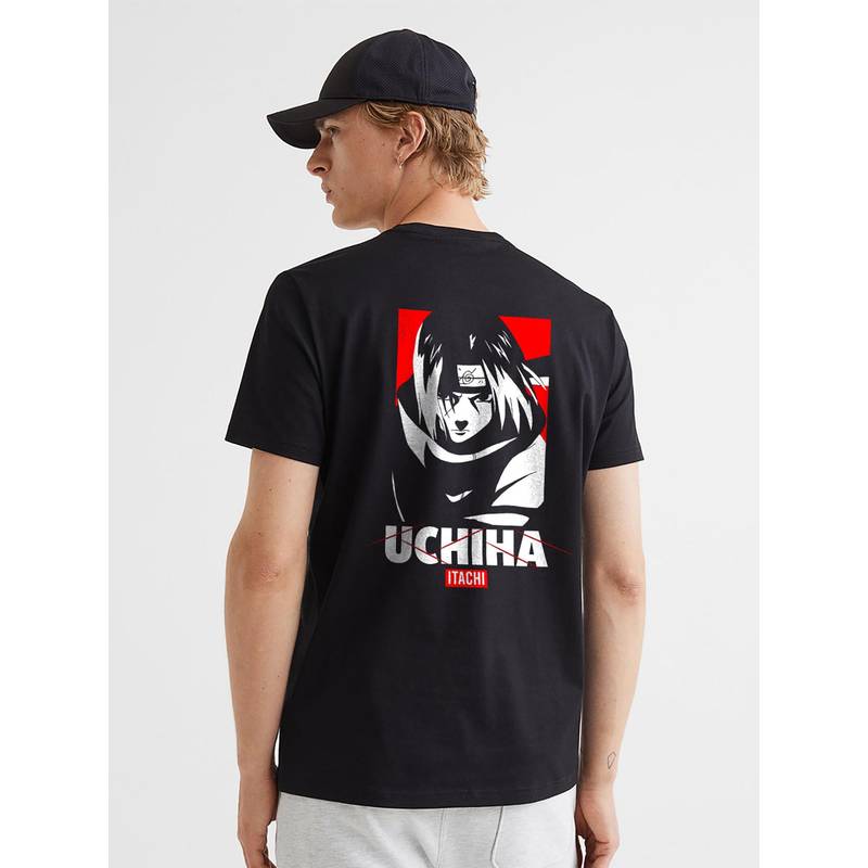 PRONK Uchiha Itachi Men Regular Fit Black Half Sleeve T-Shirt (S)