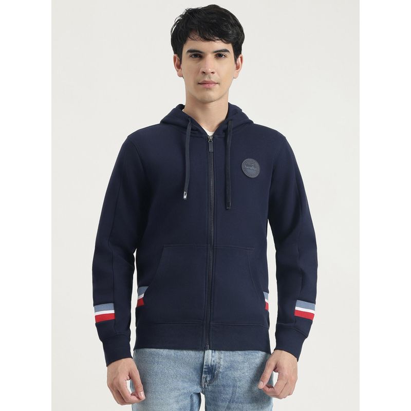 United Colors of Benetton Men Navy Blue Pure Cotton Solid Hooded Hoodie (XL)
