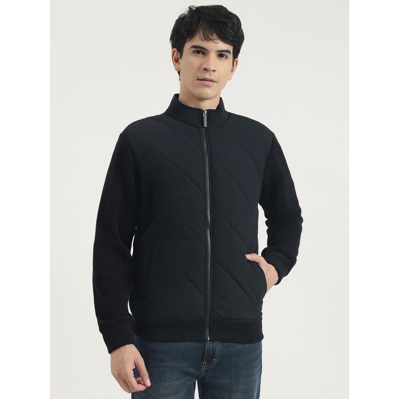 United Colors of Benetton Men Black Pure Cotton Printed Collar Neck Sweatshirt (M)