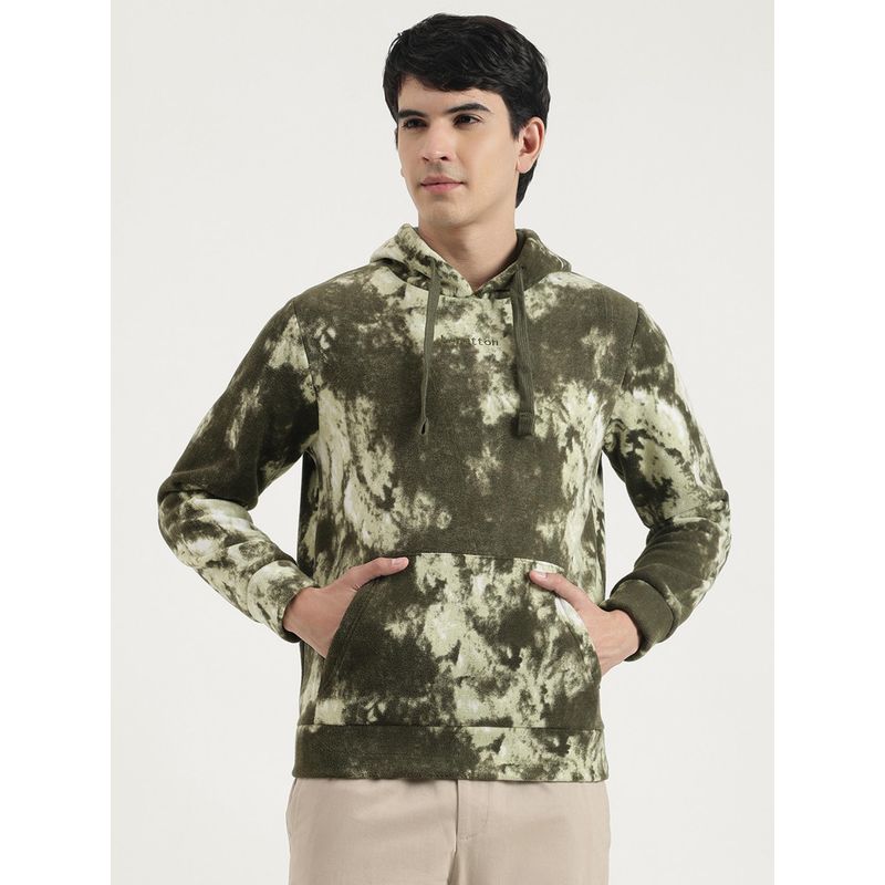 United Colors of Benetton Men Olive Polyester Tie & Dye Hooded Hoodie (XL)