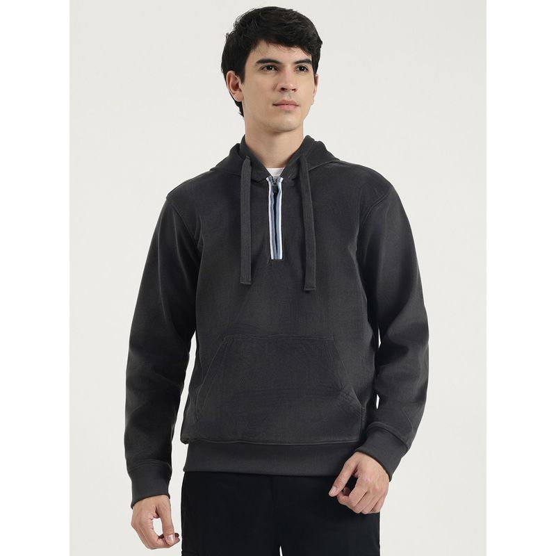 United Colors of Benetton Men Grey Polyester Textured Hooded Hoodie (XL)