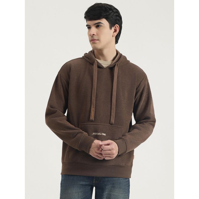United Colors of Benetton Men Brown Polyester Textured Hooded Hoodie (3XL)