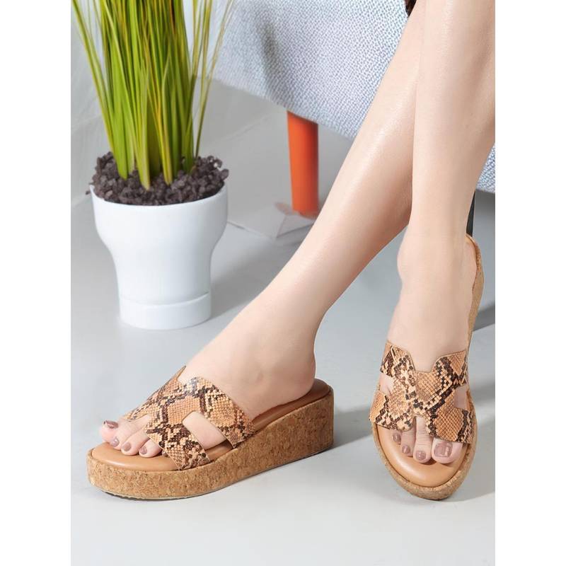Carlton London Tan Slip On Casual Women Sandal Heels (EURO 37)